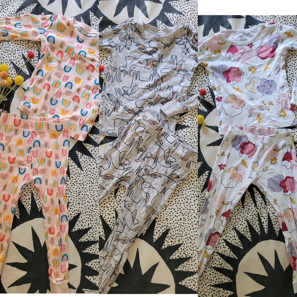 Rainbow, Unicorns & water color floral pajama bundle.